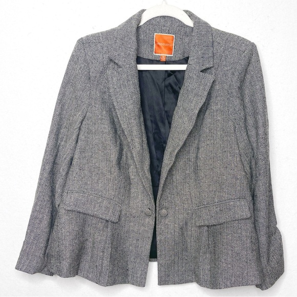 ModCloth Classic Herringbone Blazer Size 1X Black White Minimalist - Picture 1 of 10